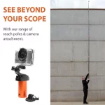 Northern Diver Reach Pole GoPro Fitting promotional graphic showing the waterproof camera mount attachment beside a person extending a tall reach pole against a concrete wall.