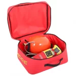 Northern Diver 36L Reach Pole Attachments Storage Bag open to show an orange buoy attachment and yellow rescue accessories packed inside.