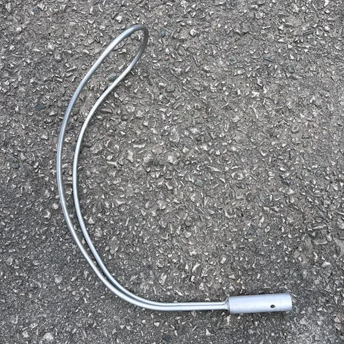 Northern Diver stainless steel Body Hook Reach Pole Attachment shown from an alternate angle, highlighting the looped hook end and threaded pole connector for water rescue use.