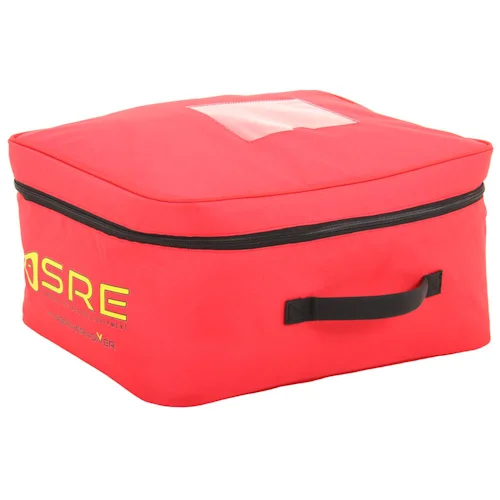 Northern Diver 36L Reach Pole Attachments Storage Bag shown closed, a red zippered case with carry handle and clear ID window on top.