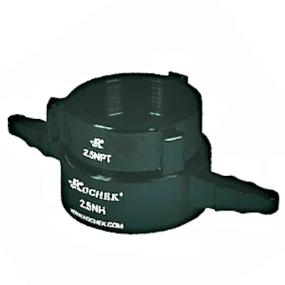 Kochek black aluminum 53L swivel long handle 2.5 NH female by 2.5 NPT rigid rocker lug female coupling adapter.