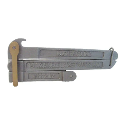 Kochek hose shut off clamp for 1 to 1.5 inch single jacket fire hose.