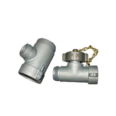 Kochek 1 inch NPSH female by male hose line tee valve with cap and chain.