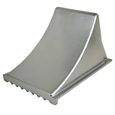 Kochek aluminum wheel chock with ribbed non-slip base.