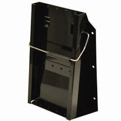 Kochek black steel chock storage bracket with wire retainer.