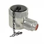 Kochek aluminum British instantaneous cap with rubber plug and attached chain.