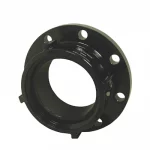 Black Kochek female swivel rocker lug-to-flange adapter with bolt-hole flange for fire hose connections.