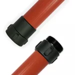 Orange Kochek RC standard nitrile rubber covered hose with black threaded couplings on each end.
