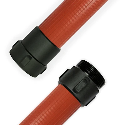 Orange Kochek RC standard nitrile rubber covered hose with black threaded couplings on each end.