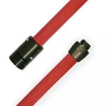 Red Kochek KBH-FR lightweight polyester hose rated for 600 PSI with field repairable black threaded couplings on each end.