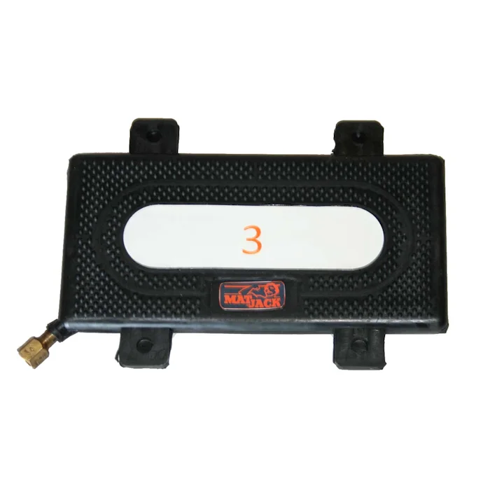 Black Matjack 3.3 ton rectangular aramid high-pressure air lifting bag with brass fill valve and reinforced textured surface.