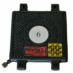 Black Mat Jack 6 ton steel/aramid high-pressure air lifting bag with brass fill valve and safety warning label.