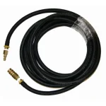 Black Matjack high pressure supply line hose with brass quick-connect fittings.