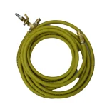 Yellow Matjack safety relief hose with brass safety couplers and relief valve.